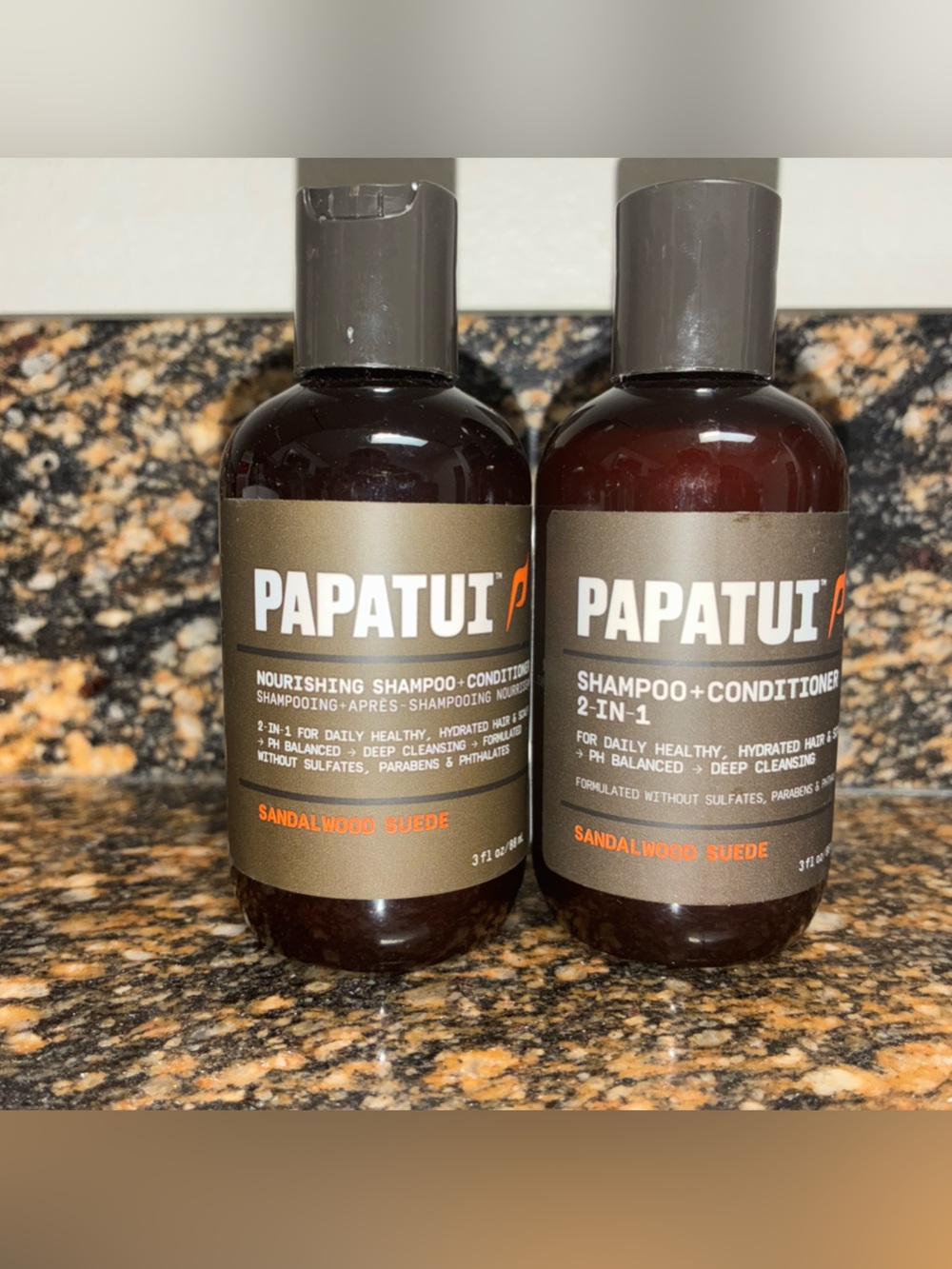 5/$25 - 2 Papatui Nourishing Shampoo + Conditioner Sandalwood Suede 3 oz travel